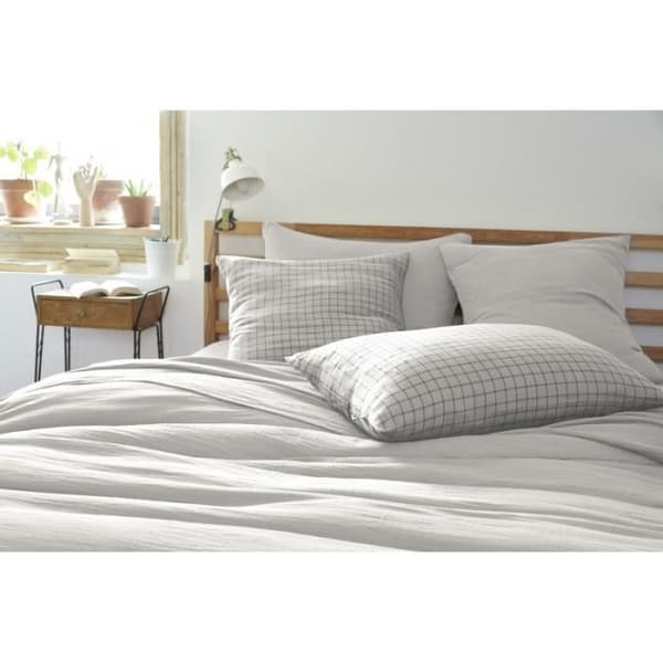 Pillowcase Tissé-teint små rutor Dekor "Gaïa Mix" 60 x 60 cm & 50 x 70 cm "Gaze av bomull" - Gaïa Mix Moln - 50 x 70 cm