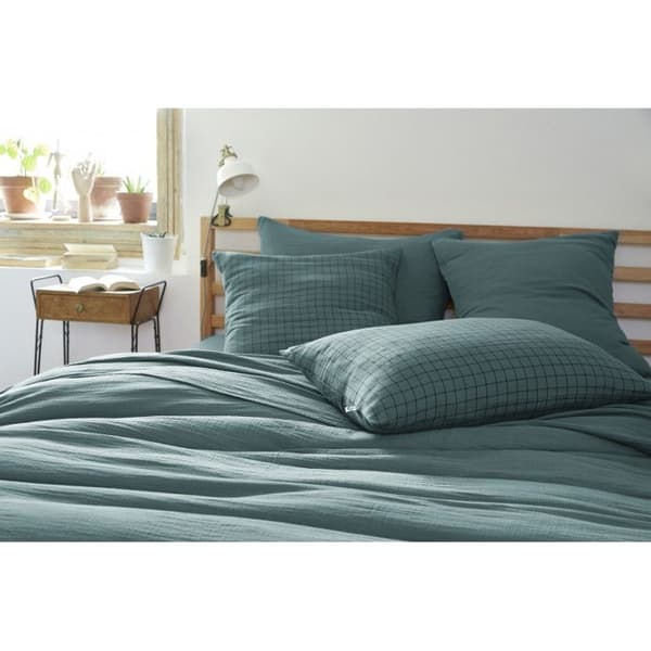 Pillowcase Tissé-teint små rutor Dekor "Gaïa Mix" 60 x 60 cm &amp; 50 x 70 cm "Gaze de Coton" - Gaïa Mix Entente - 50 x 70 cm