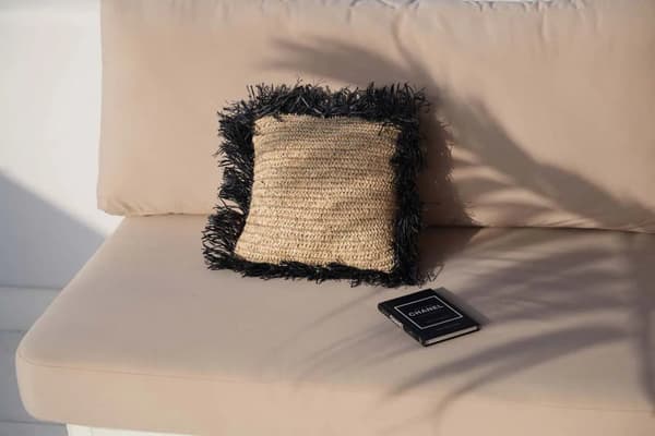 Raffia Kuddfodral Fyrkantigt - Natur Svart - 40x40