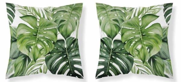 Dekorativ pude 45x45 blomsterprint monstera boho grøn