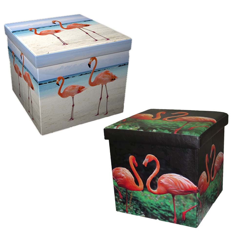 Ett set med två hopfällbara pallar med förvaring Flamingos