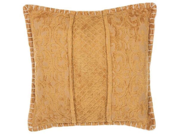 Pyntepude Gul Viskose og Bomuld 45 x 45 cm Lille Firkantet Tekstureret Mønster Blomster Sofapude med Kant Retro Stue Boho til Sengen Design