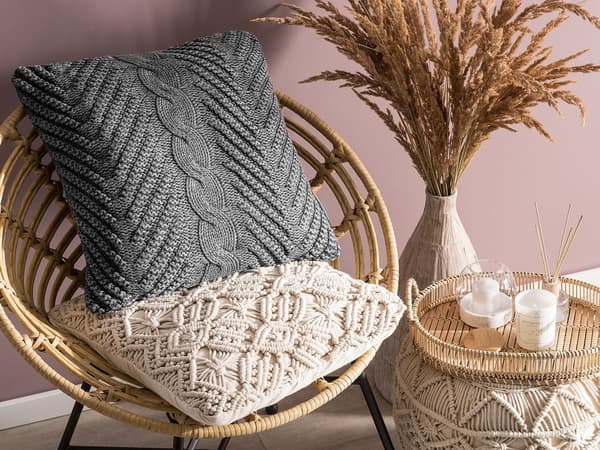 Koristetyyny harmaa puuvilla 45 x 45 cm käsintehty kudottu kohokuvio vetoketjulla neliö boho tyyli