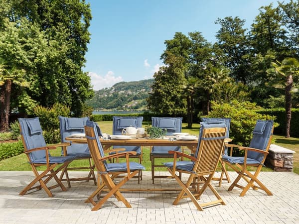 Havestol Hynder Blå Skum Sæt 8 stk Udendørs Sædehynde Vandtæt UV bestandig Pude til Træstole Rustikt Design til Terrasse Have Retro