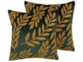Pikkukuva 1 / 6: Koristetyyny tummanvihreä/kulta sametti kirjailtu lehtikuvio 45 x 45 cm 2 kpl setti retro tyyli