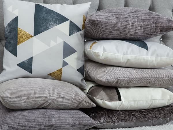 Koristetyyny harmaa puuvilla geometrinen kuvio 45 x 45 cm neliö 2 kpl setti
