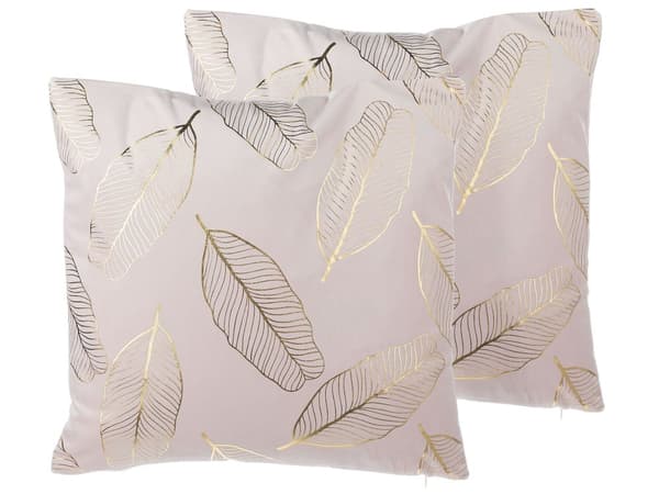 Koristetyyny vaaleanpunainen 45 x 45 cm sametti päällinen 2 kpl setti kulta kasvikuviolla neliö