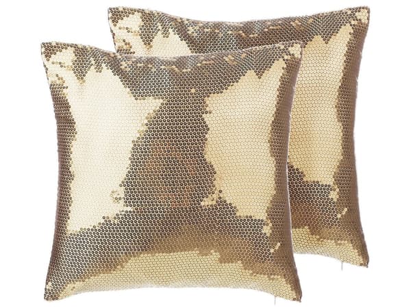 Sæt med 2 Pyntepuder Guld Paillet 45 x 45 cm Glitrende Dekoration Tilbehør
