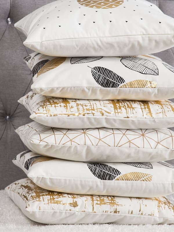 Pyntepudesæt 2 stk Hvid Sort Guld Bomuld Polyester 45x45 cm Skandinavisk Moderne Design Firkantet Pyntepuder Puder Pudebetræk Stue Indretning
