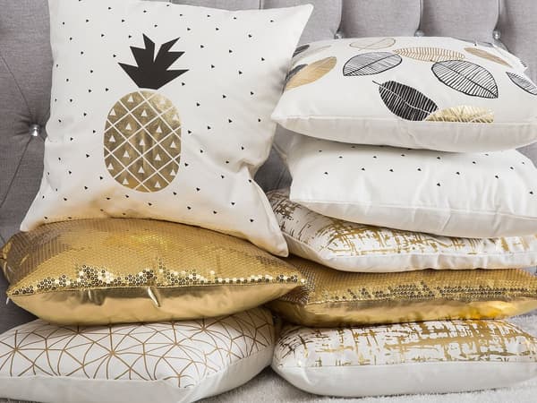 Pyntepudesæt 2 stk Hvid Sort Guld Bomuld Polyester 45x45 cm Skandinavisk Moderne Design Firkantet Pyntepuder Puder Pudebetræk Stue Indretning