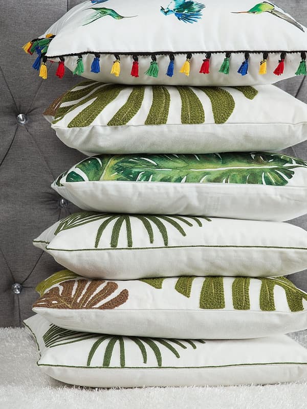 Sæt med 2 Dekorative Puder Hvid med Grønt Bomuld Polyester Fyld 45 x 45 cm Palmeblad Mønster Moderne Stil