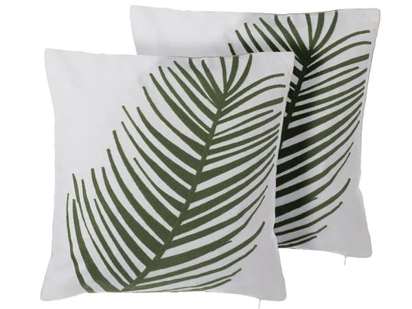 Sæt med 2 Dekorative Puder Hvid med Grønt Bomuld Polyester Fyld 45 x 45 cm Palmeblad Mønster Moderne Stil