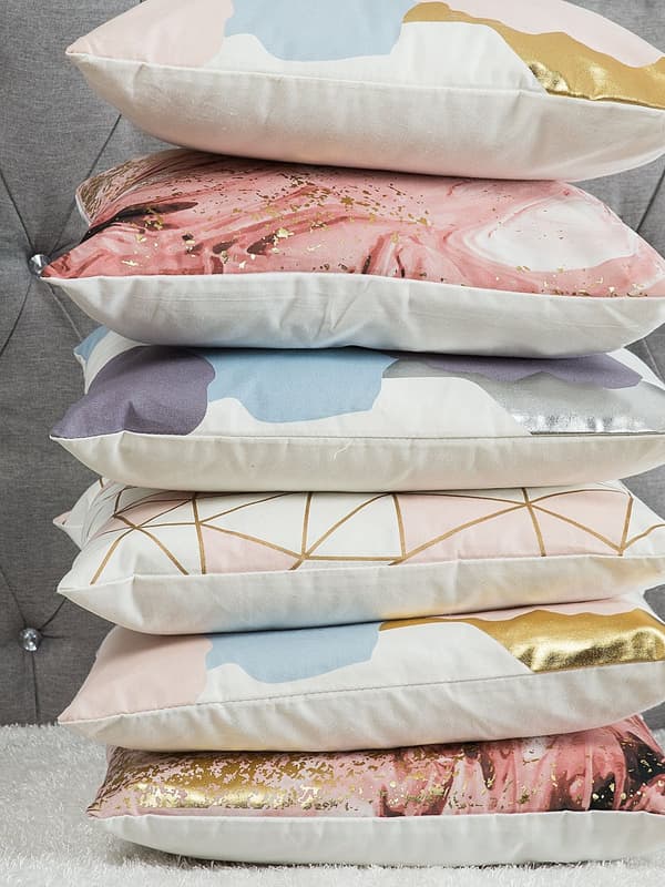 Pyntepuder Lyserød Guld Hvid Polyester Sæt 45 x 45 cm Dekorative Små Firkantede Sofapuder til Stue Sengen Akvarel Maling Mønster Tilbehør
