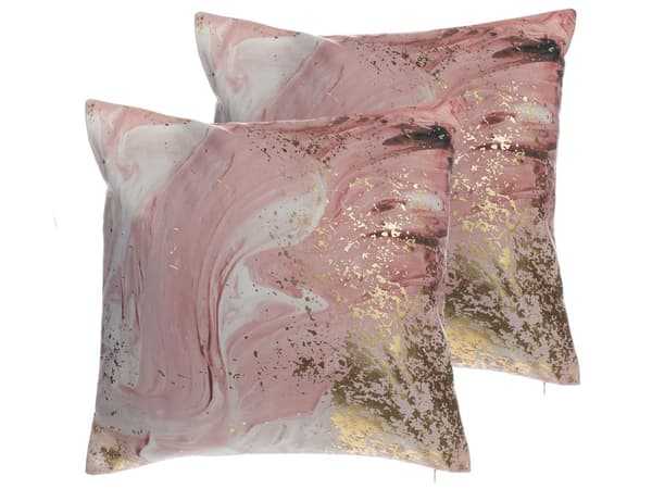 Pyntepuder Lyserød Guld Hvid Polyester Sæt 45 x 45 cm Dekorative Små Firkantede Sofapuder til Stue Sengen Akvarel Maling Mønster Tilbehør