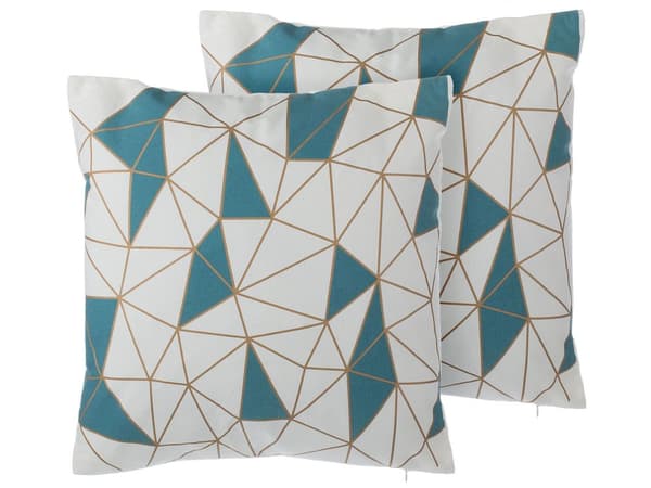 Sæt med 2 Pyntepuder Blå Geometrisk Mønster 45 x 45 cm Tilbehør