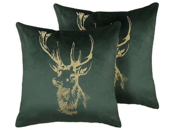 Sæt med 2 Pyntepuder Grøn Velour Rensdyr Print 45 x 45 cm Moderne Juledekoration