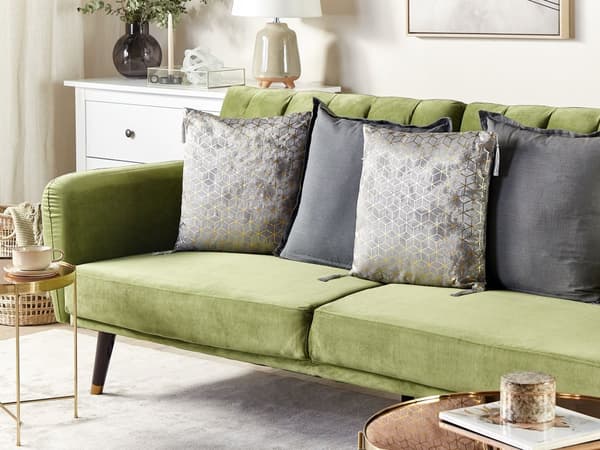 Pyntepuder i Sølv og Guld Polyester Sæt 45 x 45 cm Jacquardvævet Små Runde Puder til Sofa Stue Ternet med Kvaster og Aftagelige betræk
