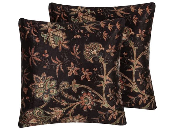 Pyntepuder Brun Sort Orange Flerfarvet Sæt 45 x 45 cm Små Firkantede Flotte Jacquardvævet Blomster Sofapuder Stue Soveværelse Retro Vintage