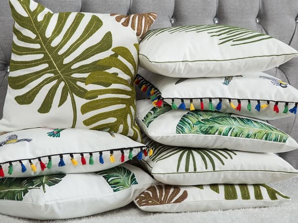 Pyntepuder Hvid Grøn Bomuld og Polyester 45 x 45 cm Små Firkantede Bladmønster Puder til Sofa og Sengen i Moderne Retro Soveværelse Stue Dekor