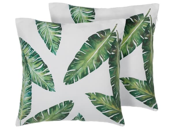 Pyntepuder Hvid Grøn Bomuld og Polyester 45 x 45 cm Små Firkantede Bladmønster Puder til Sofa og Sengen i Moderne Retro Soveværelse Stue Dekor