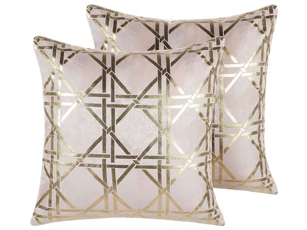Sæt med 2 Dekorative Pyntepuder Lyserød Geometrisk Mønster Folietryk Guld 45 x 45 cm Dekorations Tilbehør Aftageligt Betræk