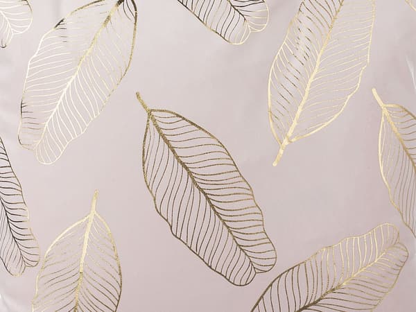 Pyntepuder Lyserød Guld Velour Sæt 45 x 45 cm Små Firkantede Sofapuder Blomster Mønster Blad Motiv Dekor Tilbehør Stue Soveværelse Seng Dekor