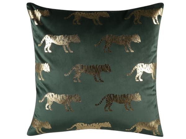 Sæt med 2 Pyntepuder Grøn Velour Dyre Mønster Print 45 x 45 cm Tiger Motiv Moderne Glamourøs Dekoration
