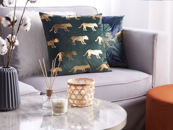 Sæt med 2 Pyntepuder Grøn Velour Dyre Mønster Print 45 x 45 cm Tiger Motiv Moderne Glamourøs Dekoration