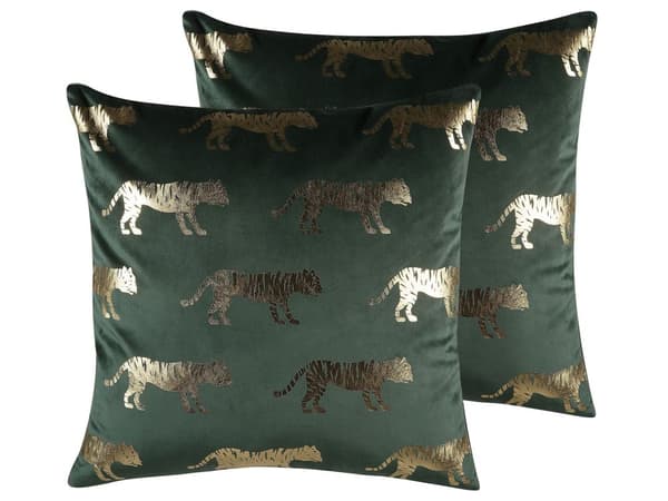 Sæt med 2 Pyntepuder Grøn Velour Dyre Mønster Print 45 x 45 cm Tiger Motiv Moderne Glamourøs Dekoration