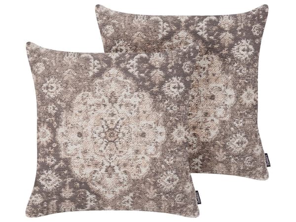 Sæt med 2 Dekorative Pyntepuder Brunt Bomuld Orientalsk Mønster 45 x 45 cm Vintage Dekorationstilbehør og Aftagelig Betræk
