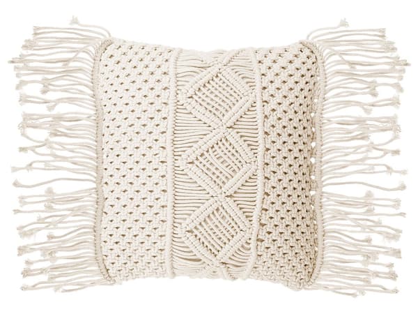 Sæt med 2 dekorative pyntepuder beige Bomuld Macramé 45 x 45 cm reb hæklet med kvaster og Boho Retro Dekor tilbehør nem pleje