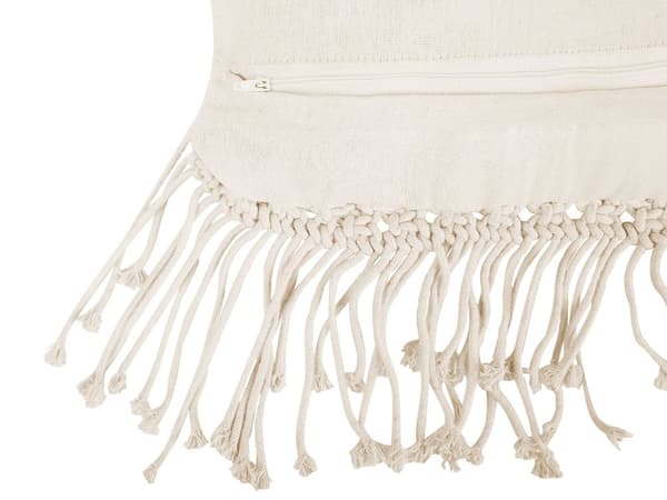 Sæt med 2 dekorative pyntepuder beige Bomuld Macramé 45 x 45 cm reb hæklet med kvaster og Boho Retro Dekor tilbehør nem pleje