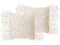 Miniatyrbillede 1 af 9: Sæt med 2 dekorative pyntepuder beige Bomuld Macramé 45 x 45 cm reb hæklet med kvaster og Boho Retro Dekor tilbehør nem pleje