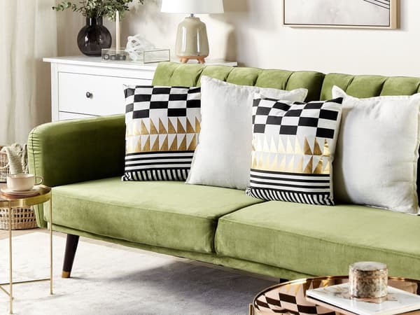 Pyntepuder Sort Hvid Guld Bomuld 45 x 45 cm Små Firkantede Mønstret Puder til Sofa og Sengen Tilbehør Soveværelse Stue Indretning