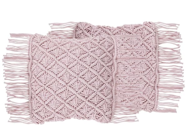 Sæt med 2 dekorative pyntepuder lyserød Bomuld Macramé 30 x 45 cm reb med kvaster og Boho Retro Dekor tilbehør nem pleje og aftagelige betræk