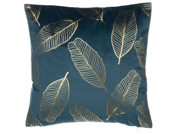 Pyntepuder Blå Guld Velour Sæt 45 x 45 cm Små Firkantede Sofapuder Blomster Mønster Blad Motiv Dekor Tilbehør Stue Soveværelse Seng Dekor