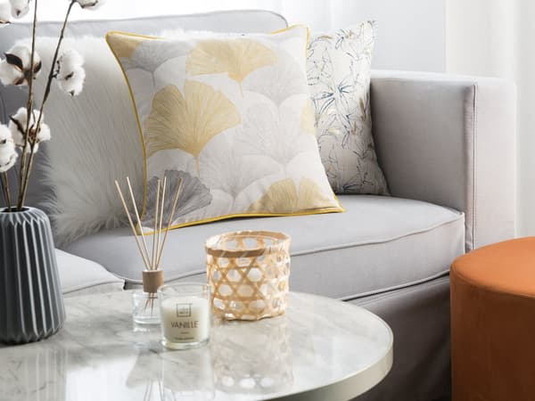 Pyntepuder Gul Grå Flerfarvet Polyester Sæt 45 x 45 cm Små flotte Blomstrede Sofa Puder Retro Tilbehør til Stue Soveværelse Aftagelige Betræk