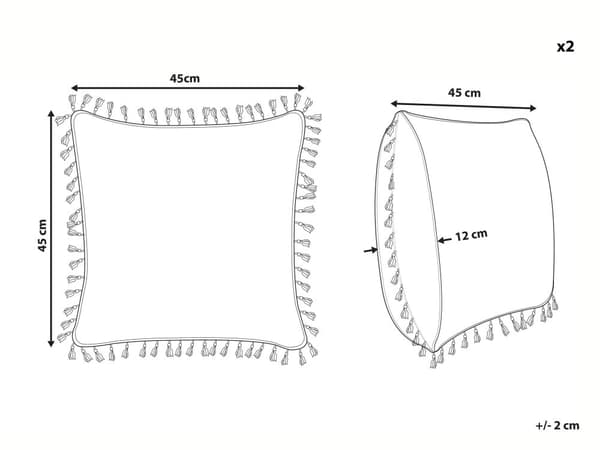 Sæt med 2 Pyntepuder Hvidt Fugletryk 45 x 45 cm med Flerfarvede Kvaster Frynser dekorationstilbehør