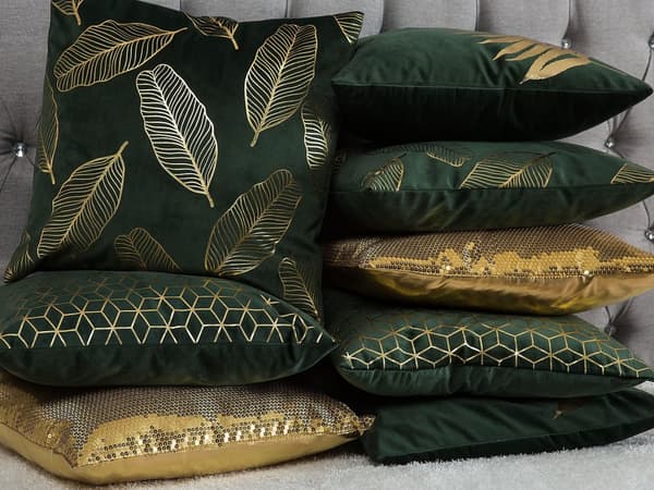 Sæt med 2 Pyntepuder Mørkegrøn Velour med Polyester Fyld 45 x 45 cm Ternmønster Guldfolietryk Dekortilbehør Stue Aftagelige Betræk