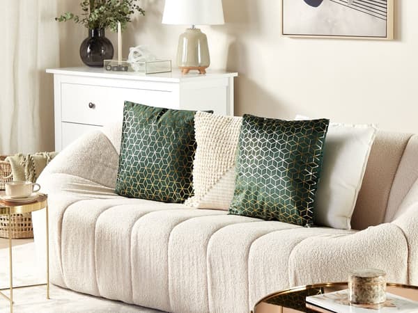 Sæt med 2 Pyntepuder Mørkegrøn Velour med Polyester Fyld 45 x 45 cm Ternmønster Guldfolietryk Dekortilbehør Stue Aftagelige Betræk