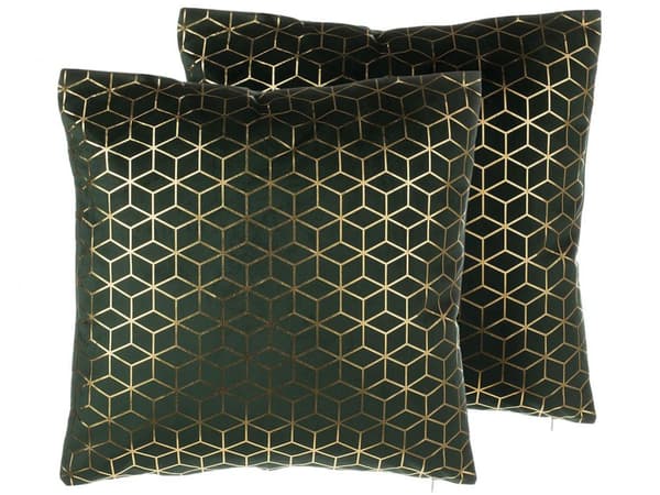 Sæt med 2 Pyntepuder Mørkegrøn Velour med Polyester Fyld 45 x 45 cm Ternmønster Guldfolietryk Dekortilbehør Stue Aftagelige Betræk