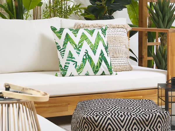 Pyntepuder Hvid og Grøn Polyester 45 x 45 cm ZigZag Chevron Blomstermønster Moderne til Haven Stuen Sengen Udendørs Indendørs Design