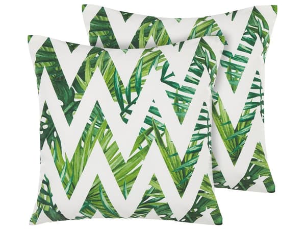 Pyntepuder Hvid og Grøn Polyester 45 x 45 cm ZigZag Chevron Blomstermønster Moderne til Haven Stuen Sengen Udendørs Indendørs Design