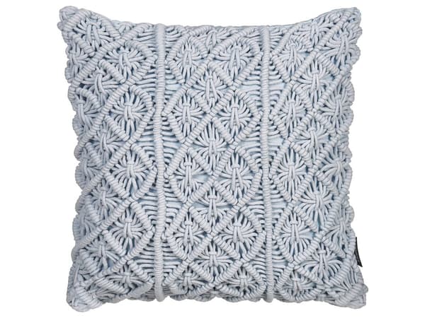 Pyntepuder Babyblå Bomuld Sæt 40 x 45 cm Små Firkantede Mønstret Sofapuder til Stuen Håndlavet Macrame Reb Flet Boho Retro Tilbehør Soveværelse