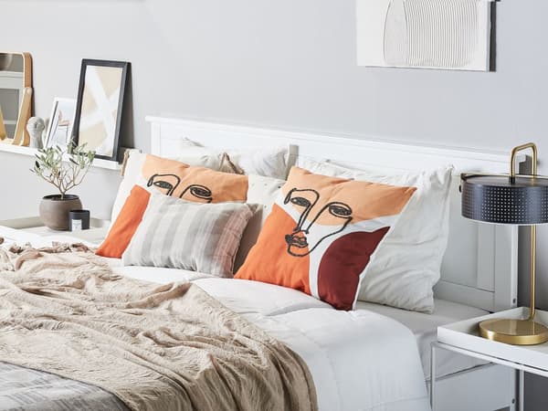 Pyntepude Multifarvet Polyester 45 x 45 cm Moderne Lille Firkantet Sofapude til Stuen Abstrakt Ansigtsmotiv Design Pude Tilbehør Soveværelse