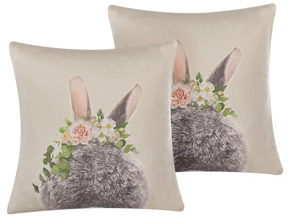 Koristetyyny ruskeanharmaa puuvilla kangas 45 x 45 cm neliö pupukuvio 2 kpl setti