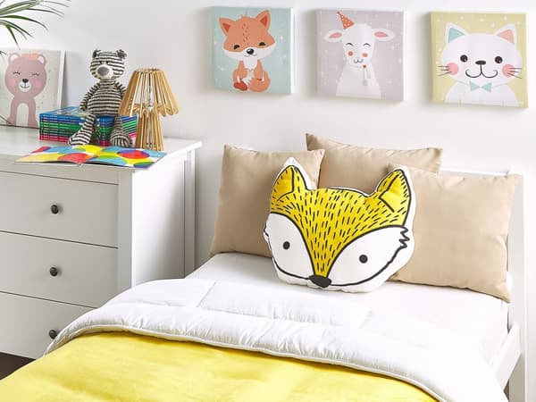 Koristetyyny keltainen puuvilla päällinen 50 x 40 cm 2 kpl setti kettu kuva lastenhuoneeseen