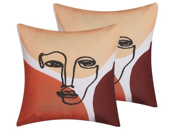 Pyntepude Multifarvet Polyester Sæt 45 x 45 cm Moderne Små Firkantede Sofapuder Stuen Abstrakt Ansigtsmotiv Design Pude Tilbehør Soveværelse