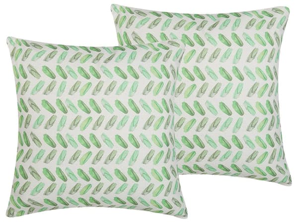 Pyntepuder Grøn Hvid Multifarvet Polyester 45 x 45 cm Små Flotte Firkantede Sofapuder til Stue Blad Sildebensmønster Moderne Puder til Seng