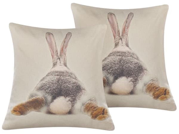 Sæt med 2 Beige-Grå Pyntepuder i bomuld 45 x 45 cm med Påskehare-Print stue værelse